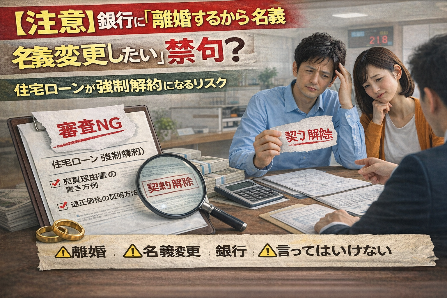 【注意】銀行に「離婚するから名義変更したい」は禁句？住宅ローンが強制解約になるリスクと正しい伝え方
