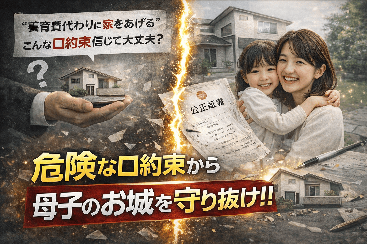 【解決事例】「養育費代わりに家をあげる」口約束は危険？公正証書と名義変更で、母子の生活基盤を盤石にした方法