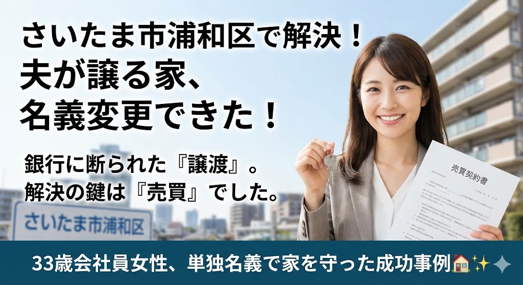 【埼玉県さいたま市】「名義変更したい」と銀行に言ったら断られた…。夫婦間売買で解決した事例