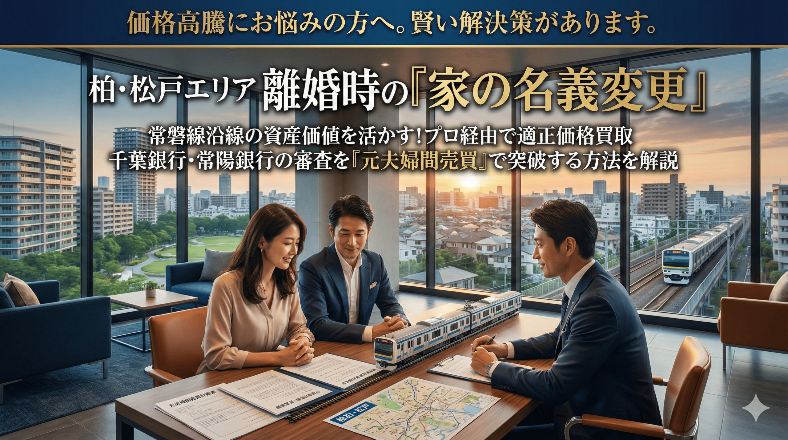 【柏・松戸で離婚】常磐線沿線の家は高く売れる？夫から適正価格で買い取るための「銀行戦略」